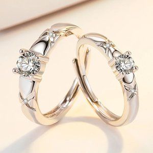 Set Of 2 Rings Luxury 925 Sterling Silver  Elegant Engagement Rings Woman